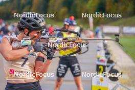 22.10.2023, Arcon, France (FRA): Julia Simon (FRA) - Biathlon Samse Summer Tour, pursuit, Arcon (FRA). www.nordicfocus.com. © Thibaut/NordicFocus. Every downloaded picture is fee-liable.