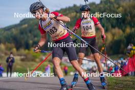 22.10.2023, Arcon, France (FRA): Clement Pires (FRA) - Biathlon Samse Summer Tour, pursuit, Arcon (FRA). www.nordicfocus.com. © Thibaut/NordicFocus. Every downloaded picture is fee-liable.