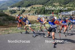 27.08.2023, Brezno-Osrblie, Slovakia (SVK): Jesper Nelin (SWE), Tomas Mikyska (CZE), Florent Claude (BEL), Andrejs Rastorgujevs (LAT), (l-r) - IBU Summer Biathlon World Championships, mass men, Brezno-Osrblie (SVK). www.nordicfocus.com. © Manzoni/NordicFocus. Every downloaded picture is fee-liable.
