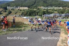 27.08.2023, Brezno-Osrblie, Slovakia (SVK): Jesper Nelin (SWE), Tomas Mikyska (CZE), Dmitrii Shamaev (ROU), Florent Claude (BEL), (l-r) - IBU Summer Biathlon World Championships, mass men, Brezno-Osrblie (SVK). www.nordicfocus.com. © Manzoni/NordicFocus. Every downloaded picture is fee-liable.