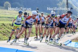 27.08.2023, Brezno-Osrblie, Slovakia (SVK): Mona Brorsson (SWE), Marketa Davidova (CZE), Marion Wiesensarter (GER), Lucie Charvatova (CZE), (l-r) - IBU Summer Biathlon World Championships, mass women, Brezno-Osrblie (SVK). www.nordicfocus.com. © Manzoni/NordicFocus. Every downloaded picture is fee-liable.