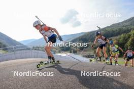 27.08.2023, Brezno-Osrblie, Slovakia (SVK): Marketa Davidova (CZE), Marion Wiesensarter (GER), Mona Brorsson (SWE), Lucie Charvatova (CZE), (l-r) - IBU Summer Biathlon World Championships, mass women, Brezno-Osrblie (SVK). www.nordicfocus.com. © Manzoni/NordicFocus. Every downloaded picture is fee-liable.