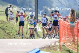 27.08.2023, Brezno-Osrblie, Slovakia (SVK): Marketa Davidova (CZE), Mona Brorsson (SWE), Tuuli Tomingas (EST), Lucie Charvatova (CZE), (l-r) - IBU Summer Biathlon World Championships, mass women, Brezno-Osrblie (SVK). www.nordicfocus.com. © Manzoni/NordicFocus. Every downloaded picture is fee-liable.