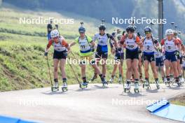 27.08.2023, Brezno-Osrblie, Slovakia (SVK): Marketa Davidova (CZE), Mona Brorsson (SWE), Susan Kuelm (EST), Lucie Charvatova (CZE), Marion Wiesensarter (GER), Tereza Vinklarkova (CZE), (l-r) - IBU Summer Biathlon World Championships, mass women, Brezno-Osrblie (SVK). www.nordicfocus.com. © Manzoni/NordicFocus. Every downloaded picture is fee-liable.