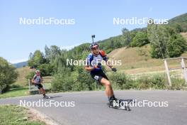 27.08.2023, Brezno-Osrblie, Slovakia (SVK): Konstantin Vasilev (BUL), Benjamin Belicaj (SVK), (l-r) - IBU Summer Biathlon World Championships, pursuit junior men, Brezno-Osrblie (SVK). www.nordicfocus.com. © Manzoni/NordicFocus. Every downloaded picture is fee-liable.