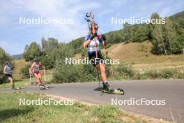 27.08.2023, Brezno-Osrblie, Slovakia (SVK): Milana Geneva (KAZ), Stefani Yolova (BUL), Kristina Makovinyova (SVK), (l-r) - IBU Summer Biathlon World Championships, pursuit junior women, Brezno-Osrblie (SVK). www.nordicfocus.com. © Manzoni/NordicFocus. Every downloaded picture is fee-liable.