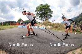 26.08.2023, Brezno-Osrblie, Slovakia (SVK): Konrad Badacz (POL), Vadim Kurales (KAZ), (l-r) - IBU Summer Biathlon World Championships, sprint junior men, Brezno-Osrblie (SVK). www.nordicfocus.com. © Manzoni/NordicFocus. Every downloaded picture is fee-liable.