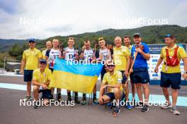 26.08.2023, Brezno-Osrblie, Slovakia (SVK): Serhii Suprun (UKR), Stepan Kinash (UKR), Bohdan Borkovskyi (UKR), Vitalii Mandzyn (UKR), (l-r) - IBU Summer Biathlon World Championships, sprint junior men, Brezno-Osrblie (SVK). www.nordicfocus.com. © Manzoni/NordicFocus. Every downloaded picture is fee-liable.