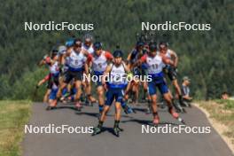 24.08.2023, Brezno-Osrblie, Slovakia (SVK): Konrad Badacz (POL), Vitalii Mandzyn (UKR), Bohdan Borkovskyi (UKR), Ludek Abraham (CZE), (l-r) - IBU Summer Biathlon World Championships, super sprint junior men, Brezno-Osrblie (SVK). www.nordicfocus.com. © Manzoni/NordicFocus. Every downloaded picture is fee-liable.
