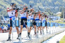 24.08.2023, Brezno-Osrblie, Slovakia (SVK): Jan Gunka (POL), Marcin Zawol (POL), Konrad Badacz (POL), Jiri Blaha (CZE), (l-r) - IBU Summer Biathlon World Championships, super sprint junior men, Brezno-Osrblie (SVK). www.nordicfocus.com. © Manzoni/NordicFocus. Every downloaded picture is fee-liable.