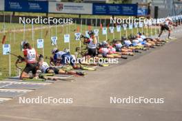 24.08.2023, Brezno-Osrblie, Slovakia (SVK): Lamija Salihagic (SRB), Valerie Krizova (CZE), Konstantina Charalampidou (GRE), (l-r) - IBU Summer Biathlon World Championships, super sprint junior women, Brezno-Osrblie (SVK). www.nordicfocus.com. © Manzoni/NordicFocus. Every downloaded picture is fee-liable.