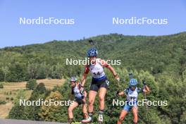 24.08.2023, Brezno-Osrblie, Slovakia (SVK): Emilia Sainciuc (MDA), Svatava Mikyskova (CZE), Valentina Dimitrova (BUL), (l-r) - IBU Summer Biathlon World Championships, super sprint junior women, Brezno-Osrblie (SVK). www.nordicfocus.com. © Manzoni/NordicFocus. Every downloaded picture is fee-liable.