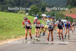 25.08.2023, Brezno-Osrblie, Slovakia (SVK): Joanna Jakiela (POL), Marketa Davidova (CZE), Johanna Skottheim (SWE), Tuuli Tomingas (EST), Susan Kuelm (EST), (l-r) - IBU Summer Biathlon World Championships, super sprint women, Brezno-Osrblie (SVK). www.nordicfocus.com. © Manzoni/NordicFocus. Every downloaded picture is fee-liable.