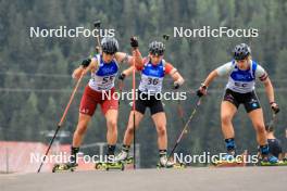 25.08.2023, Brezno-Osrblie, Slovakia (SVK): Sandra Bulina (LAT), Lucie Charvatova (CZE), Stefanie Scherer (GER), (l-r) - IBU Summer Biathlon World Championships, super sprint women, Brezno-Osrblie (SVK). www.nordicfocus.com. © Manzoni/NordicFocus. Every downloaded picture is fee-liable.