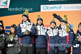08.02.2023, Oberhof, Germany (GER): Johannes Thingnes Boe (NOR), Sturla Holm Laegreid (NOR), Marte Olsbu Roeiseland (NOR), Ingrid Landmark Tandrevold (NOR), (l-r) - IBU World Championships Biathlon, medals, Oberhof (GER). www.nordicfocus.com. © Reichert/NordicFocus. Every downloaded picture is fee-liable.