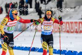 25.11.2023, Oestersund, Sweden, (SWE): Florent Claude (BEL), Lotte Lie (BEL), (l-r) - IBU World Cup Biathlon, mixed relay, Oestersund (SWE). www.nordicfocus.com. © Manzoni/NordicFocus. Every downloaded picture is fee-liable.