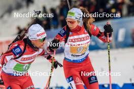 25.11.2023, Oestersund, Sweden, (SWE): Felix Leitner (AUT), Tamara Steiner (AUT), (l-r) - IBU World Cup Biathlon, mixed relay, Oestersund (SWE). www.nordicfocus.com. © Manzoni/NordicFocus. Every downloaded picture is fee-liable.