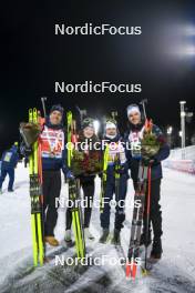 25.11.2023, Oestersund, Sweden, (SWE): Quentin Fillon Maillet (FRA), Lou Jeanmonnot (FRA), Justine Braisaz-Bouchet (FRA), Emilien Jacquelin (FRA), (l-r) - IBU World Cup Biathlon, mixed relay, Oestersund (SWE). www.nordicfocus.com. © Authamayou/NordicFocus. Every downloaded picture is fee-liable.