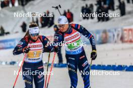 25.11.2023, Oestersund, Sweden, (SWE): Justine Braisaz-Bouchet (FRA), Emilien Jacquelin (FRA), (l-r) - IBU World Cup Biathlon, mixed relay, Oestersund (SWE). www.nordicfocus.com. © Manzoni/NordicFocus. Every downloaded picture is fee-liable.