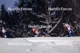 25.11.2023, Oestersund, Sweden, (SWE): Quentin Fillon Maillet (FRA), Roman Rees (GER), Michal Krcmar (CZE), (l-r) - IBU World Cup Biathlon, mixed relay, Oestersund (SWE). www.nordicfocus.com. © Manzoni/NordicFocus. Every downloaded picture is fee-liable.