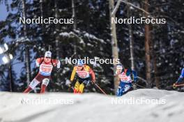 25.11.2023, Oestersund, Sweden, (SWE): Renars Birkentals (LAT), Thierry Langer (BEL), Olli Hiidensalo (FIN), (l-r) - IBU World Cup Biathlon, mixed relay, Oestersund (SWE). www.nordicfocus.com. © Manzoni/NordicFocus. Every downloaded picture is fee-liable.