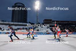 25.11.2023, Oestersund, Sweden, (SWE): Didier Bionaz (ITA), Quentin Fillon Maillet (FRA), Jesper Nelin (SWE), Tarjei Boe (NOR), Roman Rees (GER), Sebastian Stalder (SUI), Michal Krcmar (CZE), (l-r) - IBU World Cup Biathlon, mixed relay, Oestersund (SWE). www.nordicfocus.com. © Manzoni/NordicFocus. Every downloaded picture is fee-liable.
