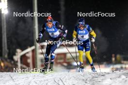 03.12.2023, Oestersund, Sweden, (SWE): Tarjei Boe (NOR), Sebastian Samuelsson (SWE), (l-r) - IBU World Cup Biathlon, pursuit men, Oestersund (SWE). www.nordicfocus.com. © Manzoni/NordicFocus. Every downloaded picture is fee-liable.