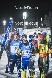 03.12.2023, Oestersund, Sweden, (SWE): Vetle Sjaastad Christiansen (NOR), Sebastian Samuelsson (SWE), Philipp Nawrath (GER), (l-r) - IBU World Cup Biathlon, pursuit men, Oestersund (SWE). www.nordicfocus.com. © Authamayou/NordicFocus. Every downloaded picture is fee-liable.
