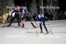 03.12.2023, Oestersund, Sweden, (SWE): Tommaso Giacomel (ITA), Justus Strelow (GER), Quentin Fillon Maillet (FRA), (l-r) - IBU World Cup Biathlon, pursuit men, Oestersund (SWE). www.nordicfocus.com. © Manzoni/NordicFocus. Every downloaded picture is fee-liable.