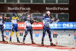 03.12.2023, Oestersund, Sweden, (SWE): Martin Ponsiluoma (SWE), Didier Bionaz (ITA), Fabien Claude (FRA), (l-r) - IBU World Cup Biathlon, pursuit men, Oestersund (SWE). www.nordicfocus.com. © Manzoni/NordicFocus. Every downloaded picture is fee-liable.