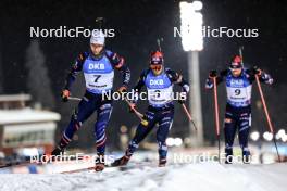 03.12.2023, Oestersund, Sweden, (SWE): Fabien Claude (FRA), Vebjoern Soerum (NOR), Vetle Sjaastad Christiansen (NOR), (l-r) - IBU World Cup Biathlon, pursuit men, Oestersund (SWE). www.nordicfocus.com. © Manzoni/NordicFocus. Every downloaded picture is fee-liable.