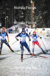 03.12.2023, Oestersund, Sweden, (SWE): Johannes Kuehn (GER), Didier Bionaz (ITA), Sebastian Stalder (SUI), (l-r) - IBU World Cup Biathlon, pursuit men, Oestersund (SWE). www.nordicfocus.com. © Authamayou/NordicFocus. Every downloaded picture is fee-liable.