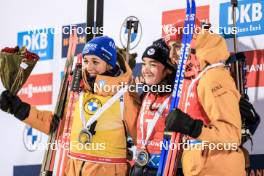 03.12.2023, Oestersund, Sweden, (SWE): Franziska Preuss (GER), Lou Jeanmonnot (FRA), Vanessa Voigt (GER), (l-r) - IBU World Cup Biathlon, pursuit women, Oestersund (SWE). www.nordicfocus.com. © Manzoni/NordicFocus. Every downloaded picture is fee-liable.