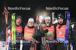 30.11.2023, Oestersund, Sweden, (SWE): Quentin Fillon Maillet (FRA), Fabien Claude (FRA), Emilien Jacquelin (FRA), Eric Perrot (FRA), (l-r) - IBU World Cup Biathlon, relay men, Oestersund (SWE). www.nordicfocus.com. © Manzoni/NordicFocus. Every downloaded picture is fee-liable.