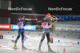 30.11.2023, Oestersund, Sweden, (SWE): Quentin Fillon Maillet (FRA), Johannes Kuehn (GER), (l-r) - IBU World Cup Biathlon, relay men, Oestersund (SWE). www.nordicfocus.com. © Authamayou/NordicFocus. Every downloaded picture is fee-liable.