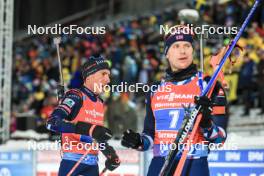 30.11.2023, Oestersund, Sweden, (SWE): Quentin Fillon Maillet (FRA), Vetle Sjaastad Christiansen (NOR), (l-r) - IBU World Cup Biathlon, relay men, Oestersund (SWE). www.nordicfocus.com. © Manzoni/NordicFocus. Every downloaded picture is fee-liable.