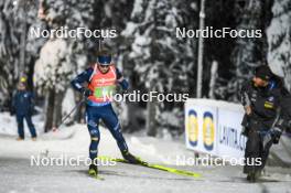 30.11.2023, Oestersund, Sweden, (SWE): Elia Zeni (ITA) with Andrea Zattoni (ITA), coach team Italy - IBU World Cup Biathlon, relay men, Oestersund (SWE). www.nordicfocus.com. © Authamayou/NordicFocus. Every downloaded picture is fee-liable.