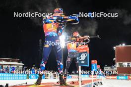 30.11.2023, Oestersund, Sweden, (SWE): Johannes Thingnes Boe (NOR), Benedikt Doll (GER), (l-r) - IBU World Cup Biathlon, relay men, Oestersund (SWE). www.nordicfocus.com. © Manzoni/NordicFocus. Every downloaded picture is fee-liable.