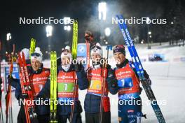 30.11.2023, Oestersund, Sweden, (SWE): Endre Stroemsheim (NOR), Tarjei Boe (NOR), Johannes Thingnes Boe (NOR), Vetle Sjaastad Christiansen (NOR), (l-r) - IBU World Cup Biathlon, relay men, Oestersund (SWE). www.nordicfocus.com. © Authamayou/NordicFocus. Every downloaded picture is fee-liable.