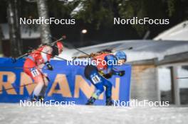 30.11.2023, Oestersund, Sweden, (SWE): Sebastian Stalder (SUI), Alexandr Mukhin (KAZ), (l-r) - IBU World Cup Biathlon, relay men, Oestersund (SWE). www.nordicfocus.com. © Authamayou/NordicFocus. Every downloaded picture is fee-liable.