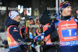 30.11.2023, Oestersund, Sweden, (SWE): Fabien Claude (FRA), Vetle Sjaastad Christiansen (NOR), (l-r) - IBU World Cup Biathlon, relay men, Oestersund (SWE). www.nordicfocus.com. © Manzoni/NordicFocus. Every downloaded picture is fee-liable.