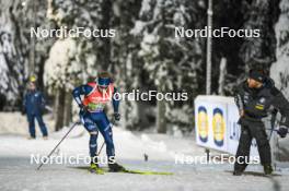 30.11.2023, Oestersund, Sweden, (SWE): Elia Zeni (ITA) with Andrea Zattoni (ITA), coach team Italy - IBU World Cup Biathlon, relay men, Oestersund (SWE). www.nordicfocus.com. © Authamayou/NordicFocus. Every downloaded picture is fee-liable.
