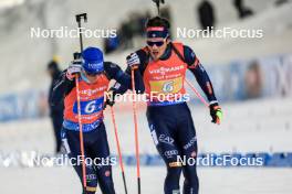 30.11.2023, Oestersund, Sweden, (SWE): Lukas Hofer (ITA), Tommaso Giacomel (ITA), (l-r) - IBU World Cup Biathlon, relay men, Oestersund (SWE). www.nordicfocus.com. © Manzoni/NordicFocus. Every downloaded picture is fee-liable.