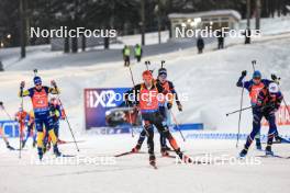 30.11.2023, Oestersund, Sweden, (SWE): Oskar Brandt (SWE), David Zobel (GER), Eric Perrot (FRA), (l-r) - IBU World Cup Biathlon, relay men, Oestersund (SWE). www.nordicfocus.com. © Manzoni/NordicFocus. Every downloaded picture is fee-liable.