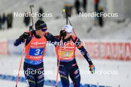 30.11.2023, Oestersund, Sweden, (SWE): Quentin Fillon Maillet (FRA), Fabien Claude (FRA), (l-r) - IBU World Cup Biathlon, relay men, Oestersund (SWE). www.nordicfocus.com. © Manzoni/NordicFocus. Every downloaded picture is fee-liable.