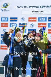 29.11.2023, Oestersund, Sweden, (SWE): Ingrid Landmark Tandrevold (NOR), Karoline Offigstad Knotten (NOR), Juni Arnekleiv (NOR), Marthe Krakstad Johansen (NOR), (l-r) - IBU World Cup Biathlon, relay women, Oestersund (SWE). www.nordicfocus.com. © Authamayou/NordicFocus. Every downloaded picture is fee-liable.