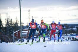 25.11.2023, Oestersund, Sweden, (SWE): Sean Doherty (USA), Jakov Fak (SLO), Simon Eder (AUT), Tuomas Harjula (FIN), (l-r) - IBU World Cup Biathlon, single mixed relay, Oestersund (SWE). www.nordicfocus.com. © Authamayou/NordicFocus. Every downloaded picture is fee-liable.