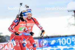 25.11.2023, Oestersund, Sweden, (SWE): Lisa Theresa Hauser (AUT), Simon Eder (AUT), (l-r) - IBU World Cup Biathlon, single mixed relay, Oestersund (SWE). www.nordicfocus.com. © Manzoni/NordicFocus. Every downloaded picture is fee-liable.