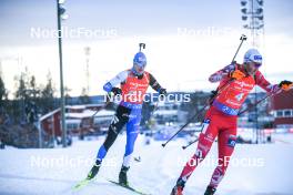 25.11.2023, Oestersund, Sweden, (SWE): Rene Zahkna (EST), Simon Eder (AUT), (l-r) - IBU World Cup Biathlon, single mixed relay, Oestersund (SWE). www.nordicfocus.com. © Authamayou/NordicFocus. Every downloaded picture is fee-liable.