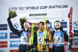 02.12.2023, Oestersund, Sweden, (SWE): Tarjei Boe (NOR), Philipp Nawrath (GER), Vebjoern Soerum (NOR), (l-r) - IBU World Cup Biathlon, sprint men, Oestersund (SWE). www.nordicfocus.com. © Authamayou/NordicFocus. Every downloaded picture is fee-liable.